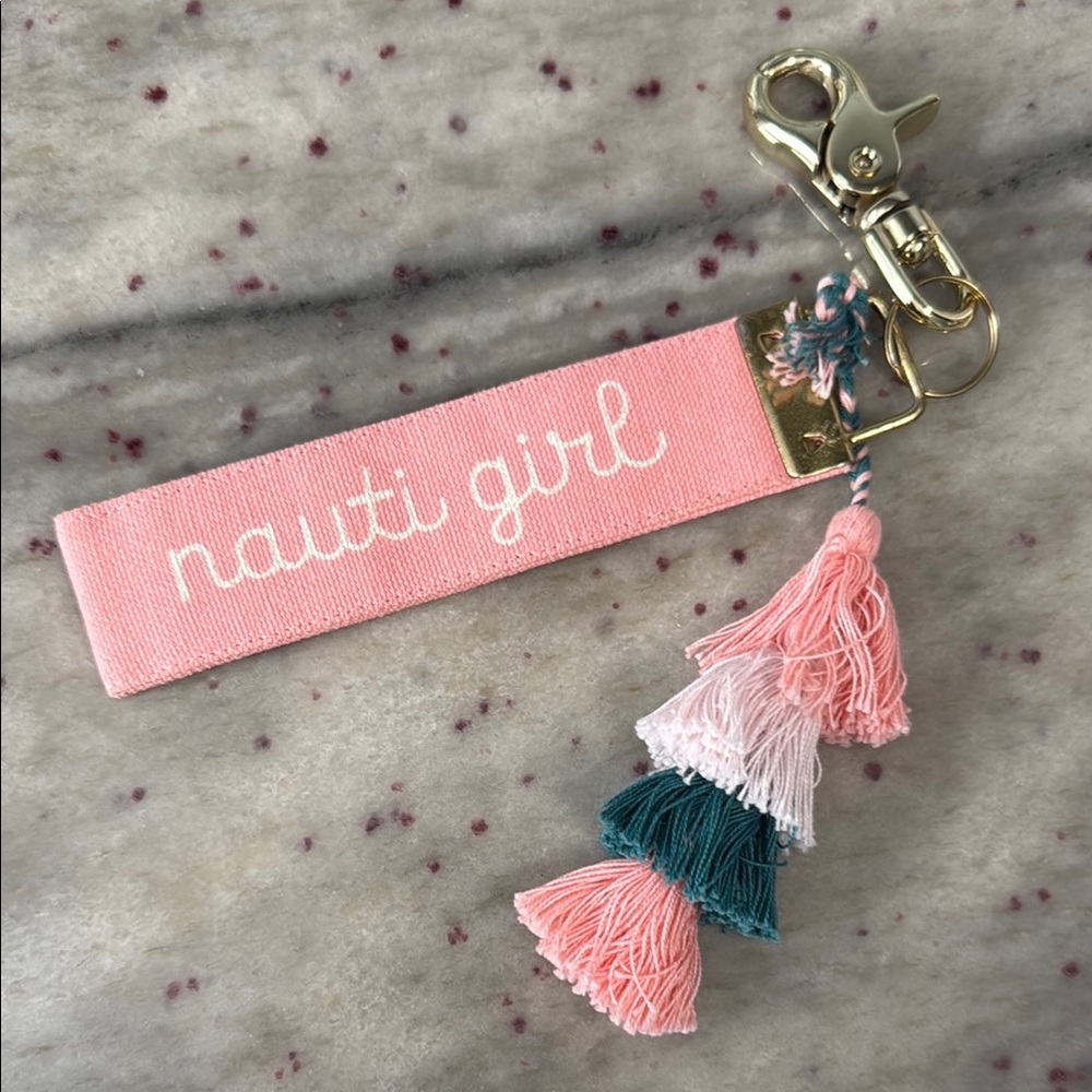 Pink 'Nauti Girl' Keychain with Tassels